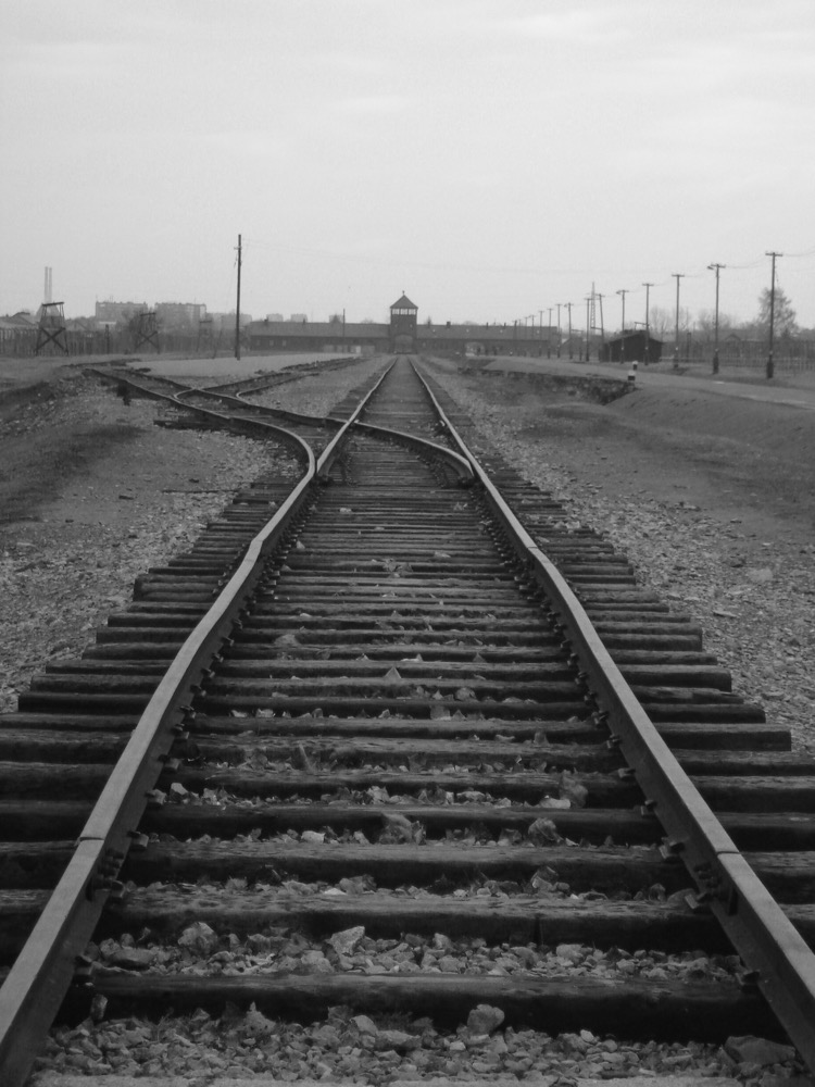 KL Auschwitz II-Birkenau: A look down the end of the railway line from near the Crematoria.